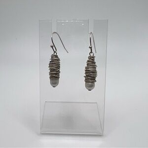 Handcrafted Silver Wire Pearl Dangle Earrings
